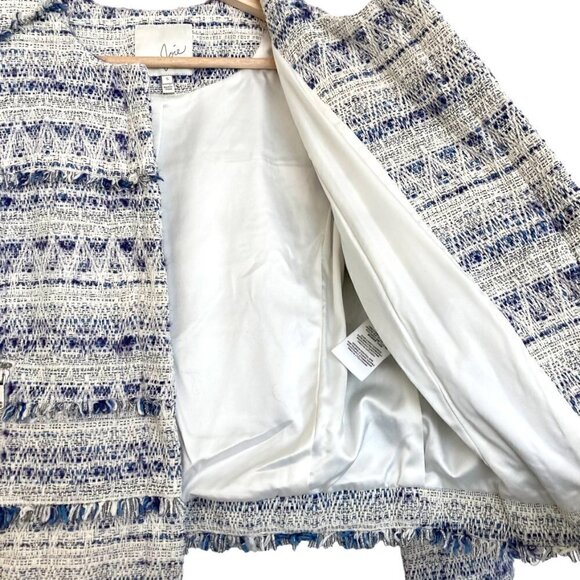 JOIE Tesita Fringed Woven Boucle Crop Zip Front Jacket Blue & Ivory - Picture 12 of 16